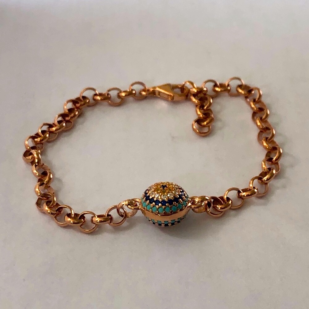 🧿925 Silver bracelet blue evileye cubic zirconia cz and turquoise stones